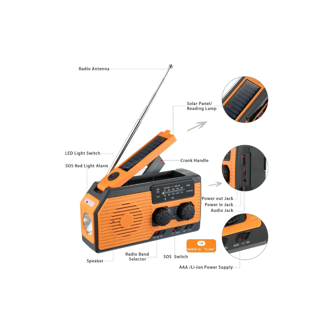 Radio Solar AM/FM | Linterna LED | Power Bank 5000mAh